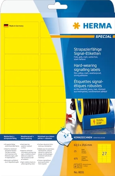 HERMA etikettfilm extra stark 63,5x29,6 gul (675)