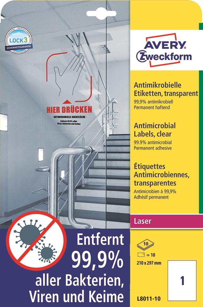 Avery Antimikrobiella etiketter 210x297 mm genomskinliga (10)